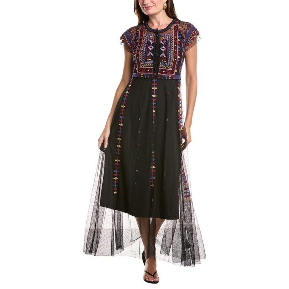 Johnny Was Womens Apolonia Mesh Maxi Dress, Black